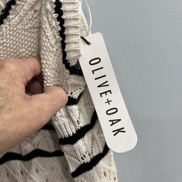 Olive + Oak Dress Womens L Ivory Crochet Knit Contrast Trim Maxi Boho Hippie - Picture 4 of 12